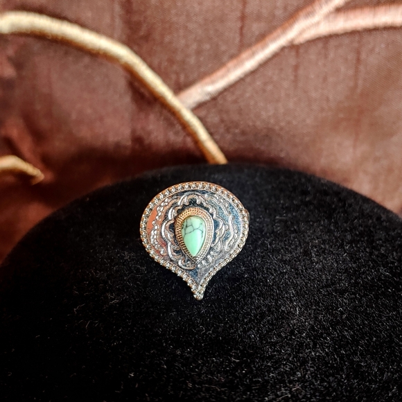 Boho Turquoise Adjustable Silver Ring - Picture 2 of 3